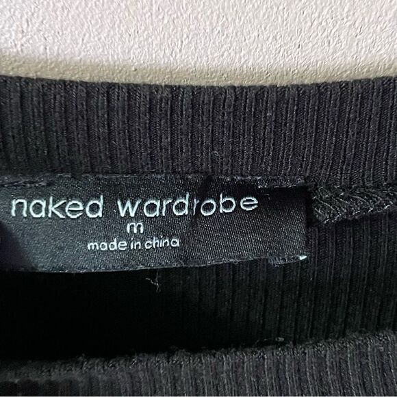 Naked Wardrobe Black Ribbed Crop Top Size M GUC - Picture 5 of 11